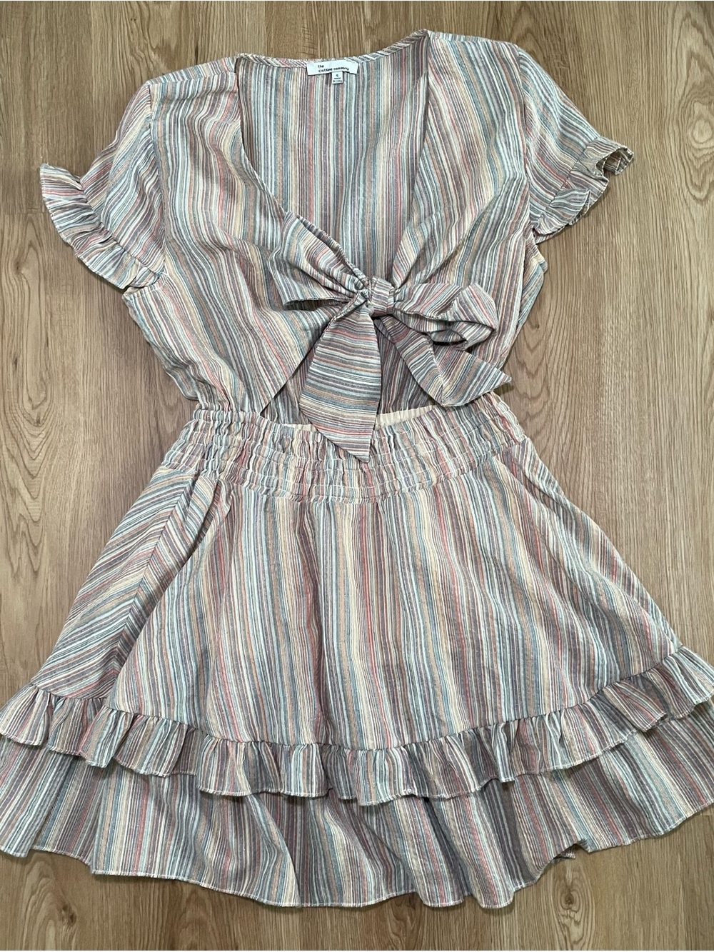 Striped Tie-Front Casual Dress in Multi-Stripe